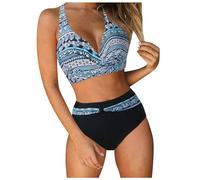 Bikini Mujer Reductor Barriga Bikinis Cintura Alta Traje de Baño 2 Piezas Push Up con Relleno Conjuntos de Biquini de Playa Bañador de Natacion Cuello en V Bikini Top y Braga Ajustable