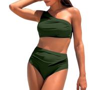 Bikini Mujer Reductor Bikini Palabra de Honor Set For Women Plus Size Bathing Suit Tank Swimsuit Mid Waist Deep V Neck Wide Straps Mesh Back Bikinis Mujer Brasileño con (Green XL)