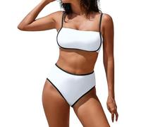 Bikini Mujer Reductor Bikini Tallas Grandes Mujer Traje de Baño de Playa Un Hombro con Almohadilla para El Pecho para Sin Soporte Color Bikinis Y Bañadores Sujetador (White S)