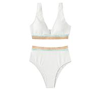 Bikini Mujer Reductor Bragas Bikini Mujer Altas Traje de Baño de Un Hombro con Ribete Festoneado Piezas Talle para Reductores Barriga Conjuntos (White XL)