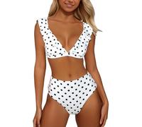 Bikini Mujer Sexy Escote Profundo Volantes Lunares Sujeción Extra Relleno Desmontable Traje De Baño Dos Piezas Bikini Tanga Mujer Playa Verano