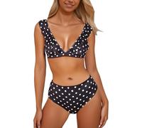 Bikini Mujer Sexy Escote Profundo Volantes Lunares Sujeción Extra Relleno Desmontable Traje De Baño Dos Piezas Bikini Tanga Mujer Playa Verano