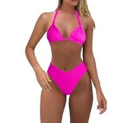 Bikini Mujer Sin Braga Bikini Reductor Barriga Women with Breast Without Bracket Solid Color with Breast Big Swimsuit Natacion Mujer Deportivo Sin (Hot Pink M)