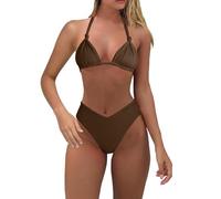 Bikini Mujer Sin Braga Bikini Reductor Barriga Women with Breast Without Bracket Solid Color with Breast Big Swimsuit Natacion Mujer Deportivo Sin (Brown M)