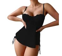 Bikini Mujer Talla Grande BañAdor Premama Bikini Sexy de Color Liso para Mujer, Traje de baño Piezas con Soporte y sin Almohadilla en el Pecho Parte Arriba Mujer Push up con (Black, XL)