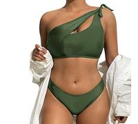 Bikini Mujer Talla Grande Bikini Talle Reductor 2026 Nuevo Traje de Baño Split Un Hombro Tamaño Ajustable Bikinis Menstrual Bañador Mujer Palabra de Honor (Green M)