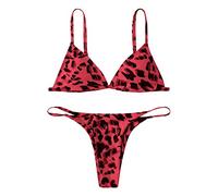 Bikini Mujer Tanga Sexy Brasileño Traje de Baño 2 Piezas Triángulo String Bikinis Top y Braguita Biquini Secado Rápido con Relleno Bañador con Estampado de Leopardo Ropa de Playa Vacaciones
