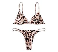 Bikini Mujer Tanga Sexy Brasileño Traje de Baño 2 Piezas Triángulo String Bikinis Top y Braguita Biquini Secado Rápido con Relleno Bañador con Estampado de Leopardo Ropa de Playa Vacaciones