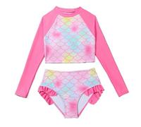 Bikini NiñA 14 AñOs-Traje De BañO De Dos Piezas De Manga Larga para NiñAs con Nudo De Lazo Y ProteccióN contra Erupciones con PuñOs con Volantes Y Dobladillo Poco ComúN