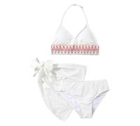 Bikini Niña 3 Piezas, Bikinis Traje de Baño Niñas, Conjunto de Ropa de Playa Sujetador Halter, Braga Bañador y Bufanda de Cadera, Bañadors Bohemia para Vacaciones, Piscina, Mar, Espalda Expuesta