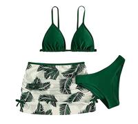Bikini Niña 3 Piezas Traje de Baño Niñas Bikinis para Adolescente Conjunto Bañador Sujetador Triángulo con Tirantes Cruce, Braga y Falda Mini Fruncido, Ropa de Playa Vacaciones Estampado Tropical