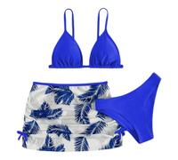 Bikini Niña 3 Piezas, Traje de Baño para Adolescente Niñas Bikinis Sexy Conjunto Bañador Sujetador Triángulo con Tirantes Ajustable Braga y Falda Mini Fruncido Ropa de Playa Estampado, Terciopelo