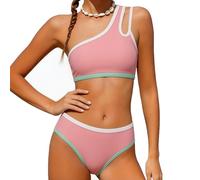 Bikini Niña Bañaador Adolescente Chica Conjunto de Dos Piezas Asimétriico con Borde Contraste y Cintura Alta Traje De Verano Bikini de Playa y Piscina 7-16 Años (15-16 Years)