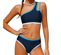 Bikini Niña Bañaador Menstrual Adolescente Chica Conjunto de Dos Piezas Asimétriico con Borde Contraste y Cintura Alta Traje De Verano Bikini de Modapara Playa y Piscina (A-Dark Blue, 15-16 Years)