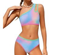 Bikini Niña Bañaador Menstrual Adolescente Chica Conjunto de Dos Piezas Asimétriico con Borde Contraste y Cintura Alta Traje De Verano Bikini de Modapara Playa y Piscina (15-16 Years)