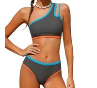 Bikini Niña Bañaador Menstrual Adolescente Chica Conjunto de Dos Piezas Asimétriico con Borde Contraste y Cintura Alta Traje De Verano Bikini de Modapara Playa y Piscina (Dark Gray, 13-14 Years)