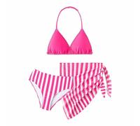 Bikini niña, Traje de Baño Bikinis de 3 Piezas, Ropa de Baño Bañador Sets, Conjunto Bañador Niñas Sujetador Triangular Halter, Braga y Bufanda de Cadera, Playa Piscina Estampado a Rayas Moda