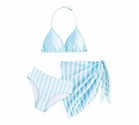 Bikini niña, Traje de Baño Bikinis de 3 Piezas, Ropa de Baño Bañador Sets, Conjunto Bañador Niñas Sujetador Triangular Halter, Braga y Bufanda de Cadera, Playa Piscina Estampado a Rayas Moda