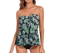 Bikini Pantalon Mujer, Tankini Elegante De Dos Piezas con Volantes para Mujer Traje De Bañoverano con Top Estampado Floral Y Shortsbaño Trajebañocintura Alta Conjuntoropaplaya Fluido para Vacaciones