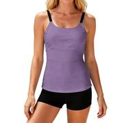Bikini Pantalon Mujer, Traje De Baño De Verano para Mujer con Controlabdomen Sexy Push Up Tankini Color Liso Top Elegante Y Shortsbaño Dos Piezas Cintura Alta Ropaplaya Fluida