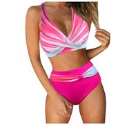 Bikini para Adolescentes Traje De Baño Corto Mini Bikinis sobre Bustier Amarres De Espalda Traje Baño con Cuello En V Bikini Triangular HT Cintura Ajustable Cintura Media Acolchado 2 Piezas