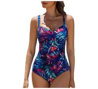 Bikini para Adolescentes Vestido De Traje De Baño Bikini Dos Piezas para Mujer Cuello En V Bañador Cintura Media Correas Sin Planchar Vestido Playa Cintura Alta con Bañador Liso