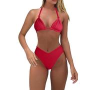Bikini para Mucho Pecho Bikini Mujer Braga Alta Women with Breast Without Bracket Solid Color with Breast Big Swimsuit Trajes de Baño Mujer Verano 2026 Trajes de (Red M)