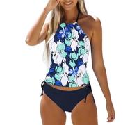 Bikini para Mucho Pecho Bikinis Deportivos Mujer Trajes de Baño para Mujer Top Fruncido con Cuello Two Pie CE Y Pantalones Trajes de Baño Top Bikini Negro Parte Arriba (Blue L)