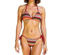 Bikini para mujer de punto de enlace sin espalda pura estilo separado para playa, naranja, S