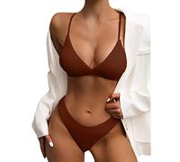 Bikini para mujer separada sexy liso correas vendaje diadema push up brasileño traje de baño para playa traje de baño para vacaciones, café, M