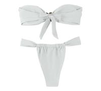 Bikini Parte de Arriba Mujer Traje de Baño Mujer Conjunto Bikini Color Liso con Accesorio Metal Colgante Y Cuello Sin Tirantes Bikinis Sin Tirantes Bañador Piezas (White S)