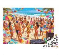 Bikini Party Puzzle 1000 Piezass Reciclado Material Tropical Beach Puzzles para Personas Mayores Relieve Senile Dementia Fun Juego de Familia Activity Home 52x38cm/1000pcs