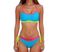 Bikini Push Up con Relleno Vestidos De Baño Mujer Conjunto De Bikini Cintura Alta para Mujer Traje Baño Piezas Bañador Corte Alto Que Estiliza Bañador Sexy Tankinis (Light Blue XL)