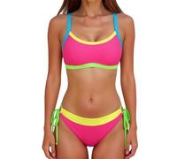 Bikini Push Up con Relleno Vestidos De Baño Mujer Conjunto De Bikini Cintura Alta para Mujer Traje Baño Piezas Bañador Corte Alto Que Estiliza Bañador Sexy Tankinis (Hot Pink XXL)