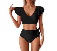 Bikini Push up Mujer Sujetador Talla Grande Women's Sporty Two Piece Swimsuits High Waisted Athletic Bikini Sets For Women Bathing Suit with Bottoms Partes De Arriba Mujer Bikinis (Black, L)
