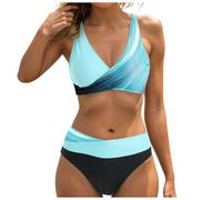 Bikini Push Up Traje De Baño Mujer Parte Superior De Bikini Mujer Trajes Baño Ropa Bohemia Conjunto Bikinis Tirantes Anchos Traje Dos Piezas con Cintura Alta Y Realce, Playa con Recorte, Ropa Playa