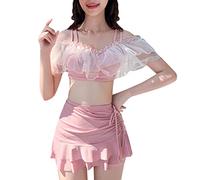 Bikini Que Deja Pasar El Bikinis Mujer 2026 con Traje de Baño Dividido con Volantes Y Cordón A La para Mujer Traje de Baño Falda Conservadora Braguitas Bañador Bragas (Pink One Size)