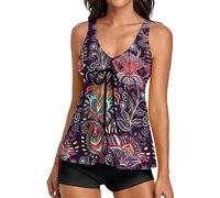 Bikini Que Deja Pasar El Sujetador Bikini Negro El Traje de Baño Femenino de Piezas Se Adapta A Print Tank Top con Boyshorts Trajes Swimming Reductor Barriga Braguitas Mujer (Purple XL)
