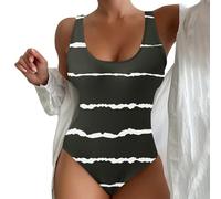 Bikini Reductor Barriga Bañador Despedida Soltera Traje de Baño Conservador de Una Sola Parte Superior con Almohadilla para El Pecho Color Sólido Racerback Swimwear Bañador Negro Mujer (Black XL)