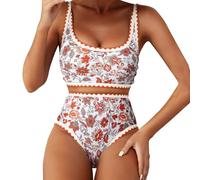 Bikini Reductor Barriga Bañador Natacion Mujer Women's Bikini Sets Print Whip 2 Piece Swimsuits High Waisted Bathing Suits Bañador Reductor Bañadores Mujer Tallas Grandes (Orange S)