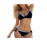 Bikini Sets for Women Push-Up Triangle Bikini Top with Padded Cups and String Bikini Bottom in Black XXL