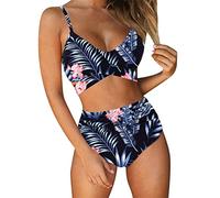 Bikini Sexy Conjunto De Tankini De Baño con Estampado Floral Y Diseño Cruzado para Mujer con Soporte Superior Y Tiro Ropa Baño Mujer Sexy Conjunto Bikini Arena Bañador (Black, XXL)