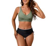 Bikini Sexy De Control De Abdomen para Mujer Sin Aros Traje Baño Elegante Color Liso Conjunto Top Y Braguita Bikini Verano Traje Baño Push Up Talle Alto Trajes Baños para Figuras con Curvas