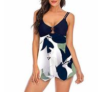 Bikini Sexy Este Tankini De Dos Piezas Estampado Con Una Falda Es Ideal para Un Look A La Vez Femenino Y Muy Elegante Para Sublimar Tu Silueta con Un Toque De Romance Y Modernidad, azul, L