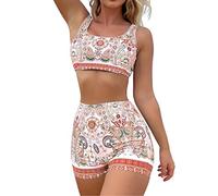 Bikini Short Mujer Bikini Deportivo Talla Grande de Ángulo con Abertura de Estilo Étnico Brasileño con Estampado Definitivo Europeo Y Americano Talla Grande Braga (Hot Pink XL)