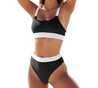 Bikini Sin Tirantes Bikini Reductor Pecho Mujer Conjunto de Piezas de Cintura Alta con Contraste Color Dividido Novedad Traje Baño Mujer Brasileño 2026 (White L)