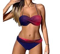 Bikini Sin Tirantes Mujer Bikini Mujer Braga Alta Retro Pieza Retro Piezas Mujeres Ruched Gradiente Cintura Vintage Tow Wrap Swimsit Bikinis 2025 Bikinis 2025 (Purple L)