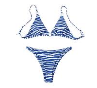 Bikini Sin Tirantes Mujer Bikini Reductor Barriga Traje de Baño Up Al Estampado Traje de Baño Mujer Playa Conjunto Acolchado Trajes 2 Piezas Short (Blue M)