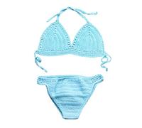 Bikini Sin Tirantes Mujer Bikini Reductor Pecho con Traje de Baño de Concha Nueva Parte Superior Hueca Tejida A Mano Trajes Baño para Mujer Talla Grande Braga Alta (Blue XL)