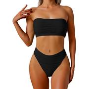Bikini Sin Tirantes Mujer Push up con Relleno Traje de baño de Piezas para Mujer Traje baño Bikini Sexy con Cordones en la Parte Superior del Pecho Braga Alta Ropa Talla Grande